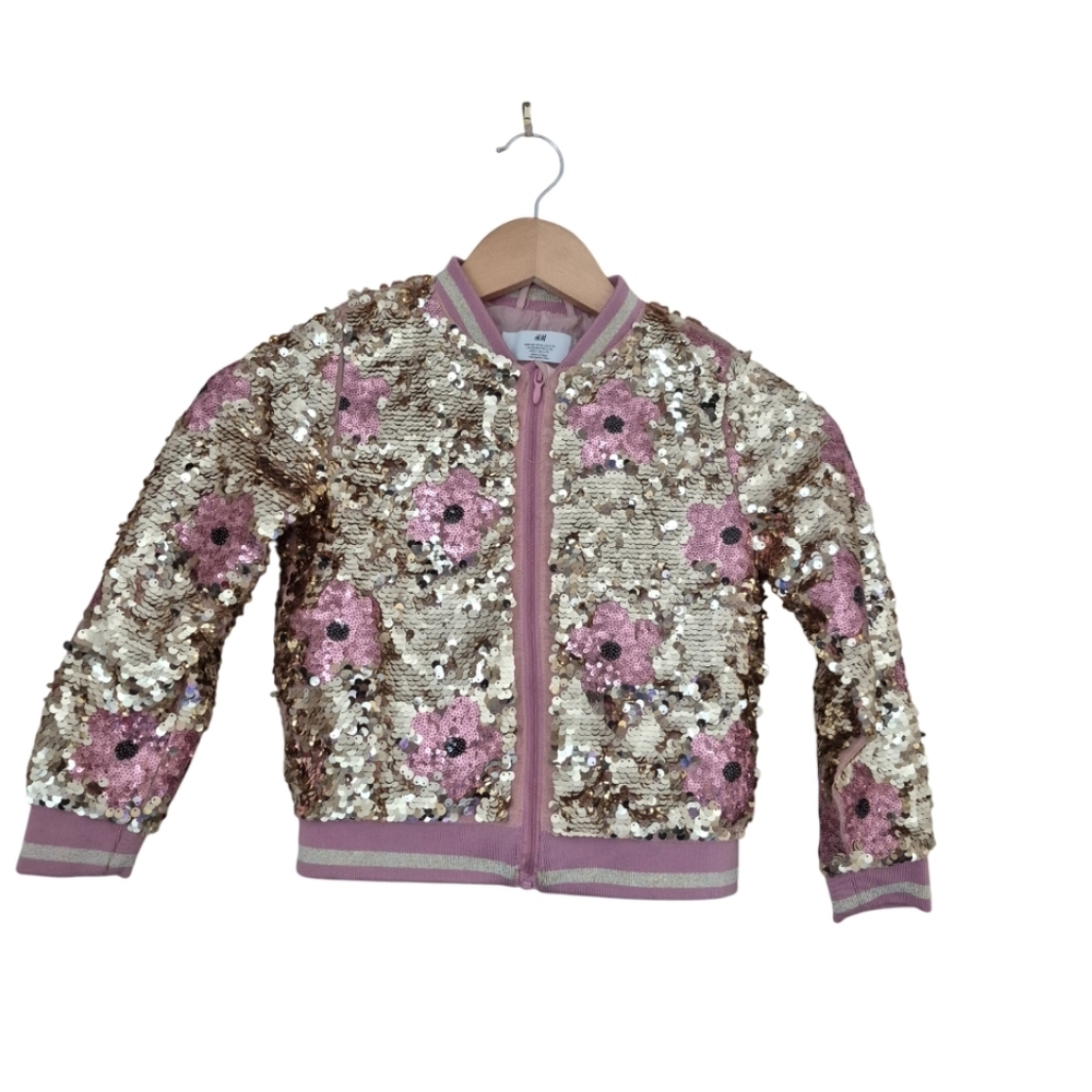 H&M Gold Pink Sequin Bomber Jacket Size 6X Girls